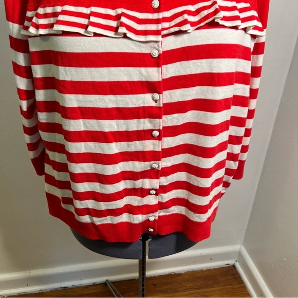 Talbots Charming Cardigan Stripe Ruffle Red White 3XP - Picture 5 of 12